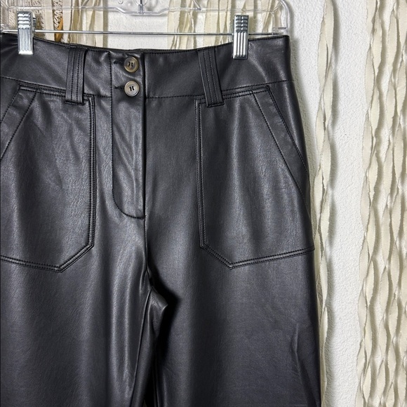 Anthropologie | Maeve Naomi Black Faux Leather Hi/Rise Wide Leg Pant Size US4 - Picture 4 of 11